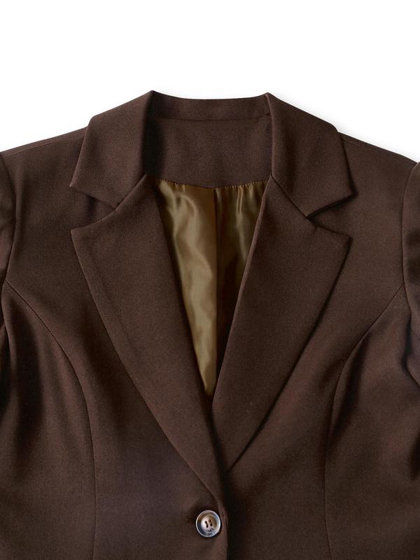 Women's Solid Button Lapel Neckline Blazer, Elegant Long Sleeve Outerwear for Work Office Business, Ladies Spring & Fall Clothes
